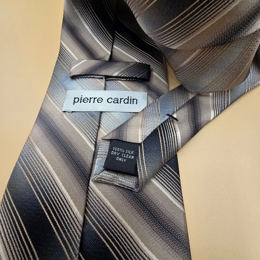 Pierre Cardin Mens Silk Necktie Grey Black Blue Striped Formal Business Tie